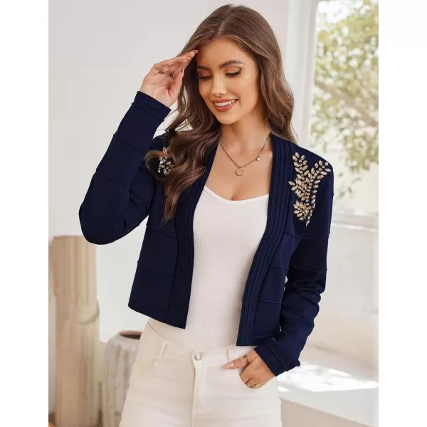 GRACE KARIN Women Cropped Cardigan Long Sleeve Lightweight Bolero Shrugs Elegant Sweater Tops with Rhinestone SXXLNavy Bluerhinestone