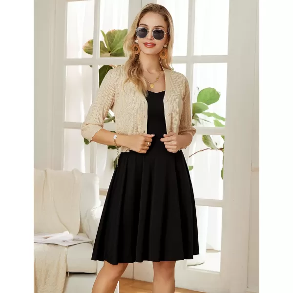 GRACE KARIN Women Cropped Cardigan Shrugs for Dresses Sweater Hollow Out Knit 12 Sleeve Lightweight Button DownApricot