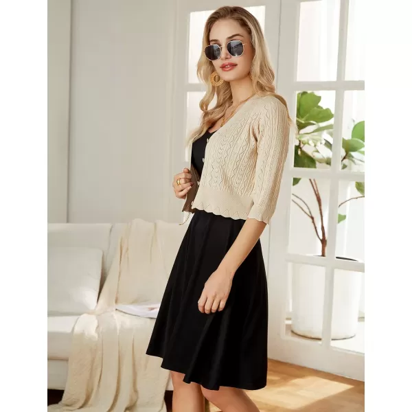 GRACE KARIN Women Cropped Cardigan Shrugs for Dresses Sweater Hollow Out Knit 12 Sleeve Lightweight Button DownApricot