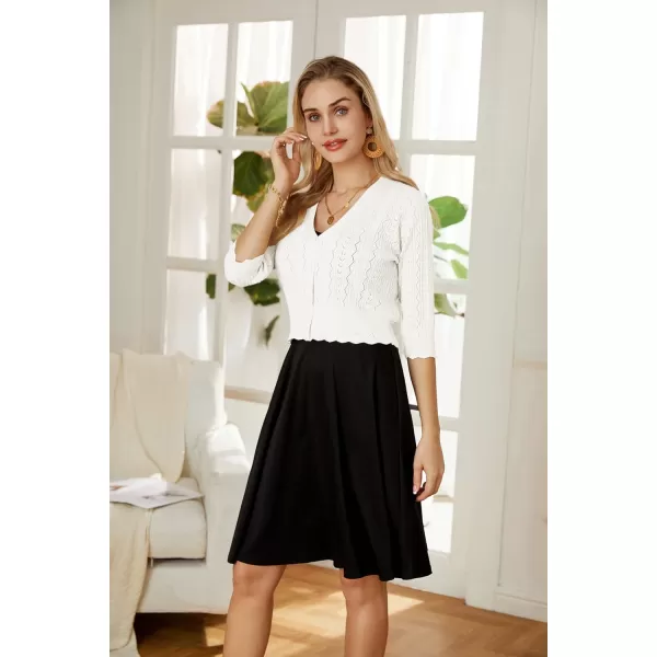 GRACE KARIN Women Cropped Cardigan Shrugs for Dresses Sweater Hollow Out Knit 12 Sleeve Lightweight Button DownIvory