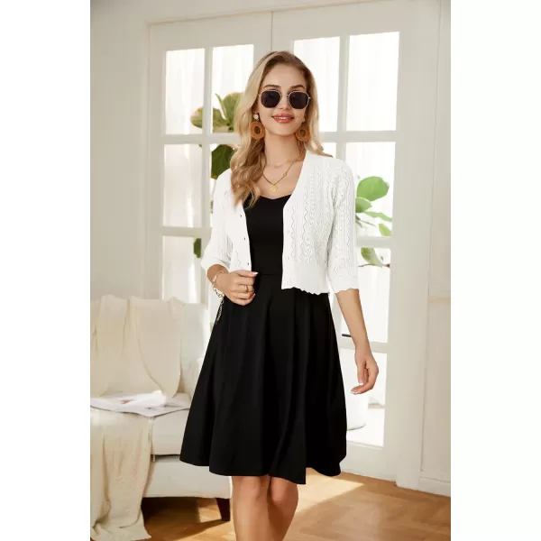 GRACE KARIN Women Cropped Cardigan Shrugs for Dresses Sweater Hollow Out Knit 12 Sleeve Lightweight Button DownIvory