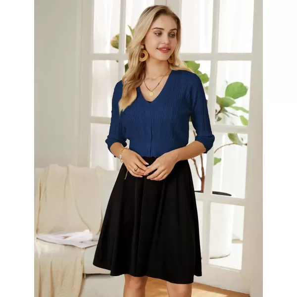 GRACE KARIN Women Cropped Cardigan Shrugs for Dresses Sweater Hollow Out Knit 12 Sleeve Lightweight Button DownNavy Blue