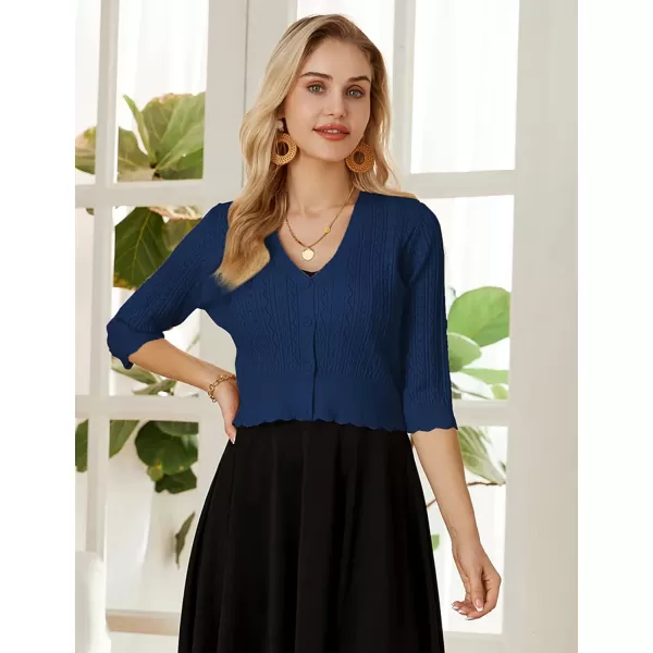GRACE KARIN Women Cropped Cardigan Shrugs for Dresses Sweater Hollow Out Knit 12 Sleeve Lightweight Button DownNavy Blue