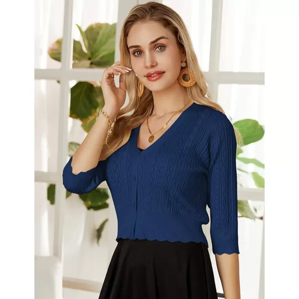 GRACE KARIN Women Cropped Cardigan Shrugs for Dresses Sweater Hollow Out Knit 12 Sleeve Lightweight Button DownNavy Blue
