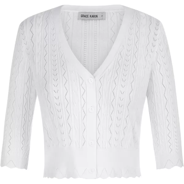 GRACE KARIN Women Cropped Cardigan Shrugs for Dresses Sweater Hollow Out Knit 12 Sleeve Lightweight Button DownWhite