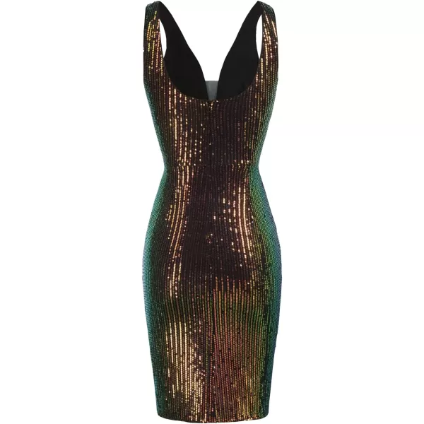 GRACE KARIN Women Deep V Neck Party Mini Dress U Back Sequin Irregular Hem Evening DressBlackrainbow