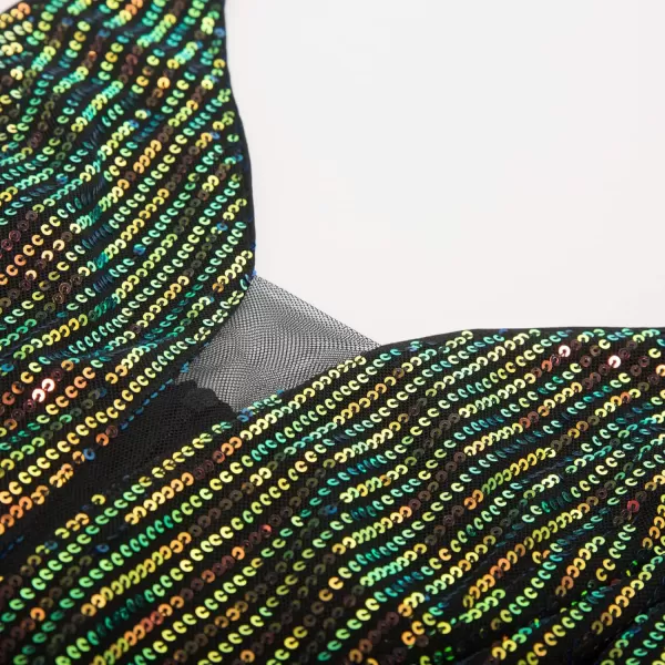 GRACE KARIN Women Deep V Neck Party Mini Dress U Back Sequin Irregular Hem Evening DressBlackrainbow