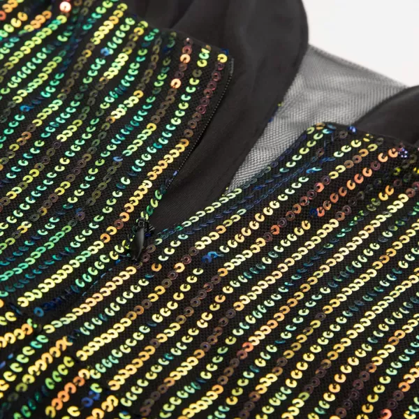 GRACE KARIN Women Deep V Neck Party Mini Dress U Back Sequin Irregular Hem Evening DressBlackrainbow