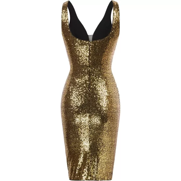 GRACE KARIN Women Deep V Neck Party Mini Dress U Back Sequin Irregular Hem Evening DressBronze Gold