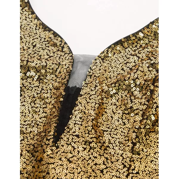 GRACE KARIN Women Deep V Neck Party Mini Dress U Back Sequin Irregular Hem Evening DressBronze Gold