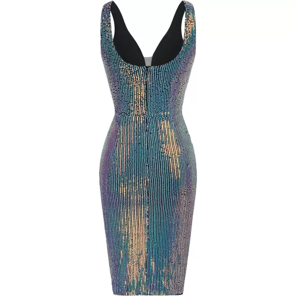 GRACE KARIN Women Deep V Neck Party Mini Dress U Back Sequin Irregular Hem Evening DressColorful Sequin