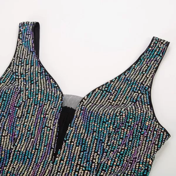 GRACE KARIN Women Deep V Neck Party Mini Dress U Back Sequin Irregular Hem Evening DressColorful Sequin