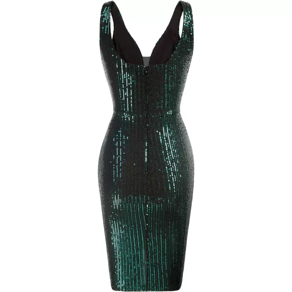 GRACE KARIN Women Deep V Neck Party Mini Dress U Back Sequin Irregular Hem Evening DressDark Green