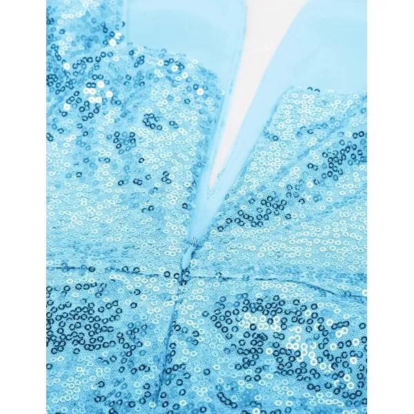 GRACE KARIN Women Deep V Neck Party Mini Dress U Back Sequin Irregular Hem Evening DressLight Bluesequin