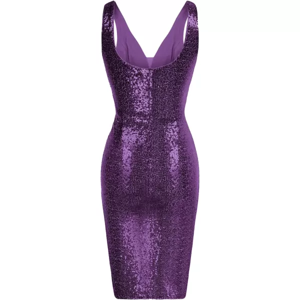 GRACE KARIN Women Deep V Neck Party Mini Dress U Back Sequin Irregular Hem Evening DressPurple