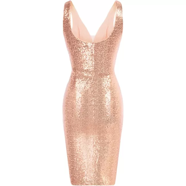 GRACE KARIN Women Deep V Neck Party Mini Dress U Back Sequin Irregular Hem Evening DressRose Gold