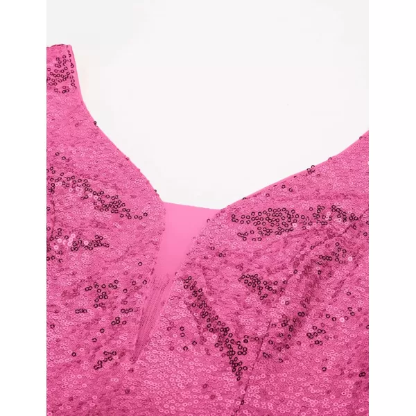 GRACE KARIN Women Deep V Neck Party Mini Dress U Back Sequin Irregular Hem Evening DressRose Redsequin