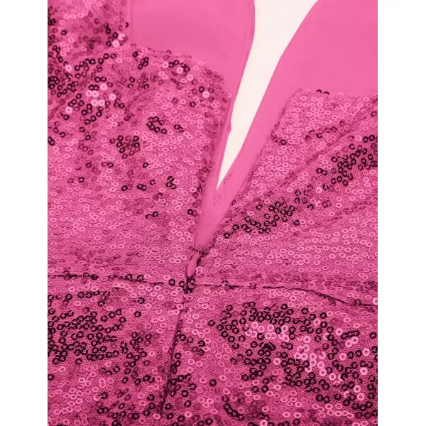 GRACE KARIN Women Deep V Neck Party Mini Dress U Back Sequin Irregular Hem Evening DressRose Redsequin