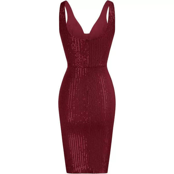 GRACE KARIN Women Deep V Neck Party Mini Dress U Back Sequin Irregular Hem Evening DressWine Red