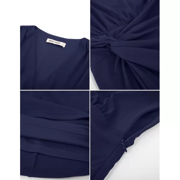 GRACE KARIN Women Deep V Neck Wrap Dress Summer Sleeveless Twist Sheath Cocktail Party Work Formal DressNavy Blue
