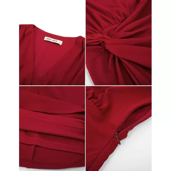 GRACE KARIN Women Deep V Neck Wrap Dress Summer Sleeveless Twist Sheath Cocktail Party Work Formal DressWine Red