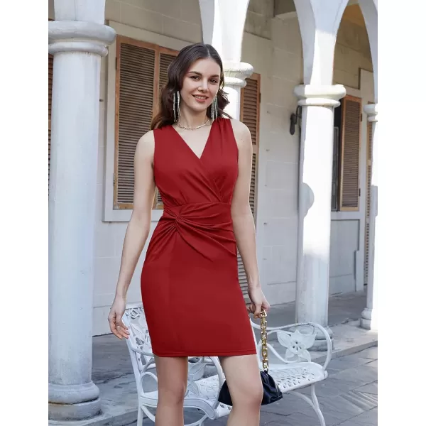 GRACE KARIN Women Deep V Neck Wrap Dress Summer Sleeveless Twist Sheath Cocktail Party Work Formal DressWine Red