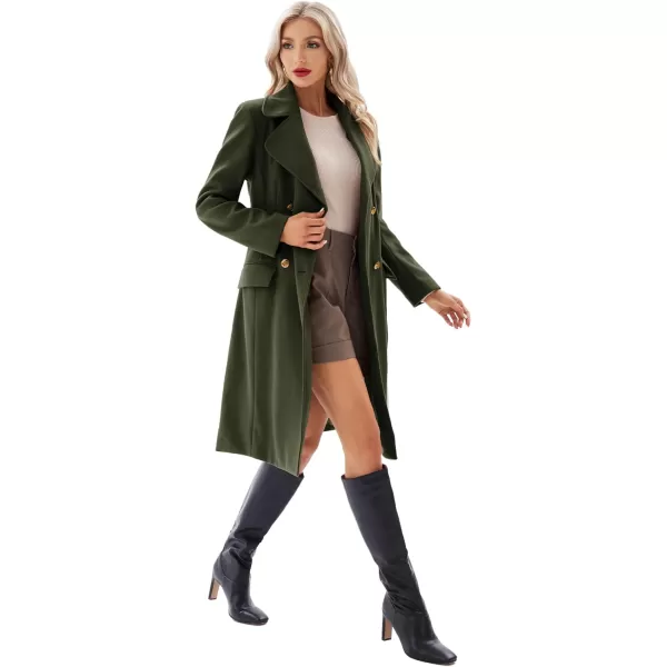 GRACE KARIN Women Double Breasted Pea Coats Lapel Fall Winter Pocket Trench Overcoat Jacket OutwearArmy Green