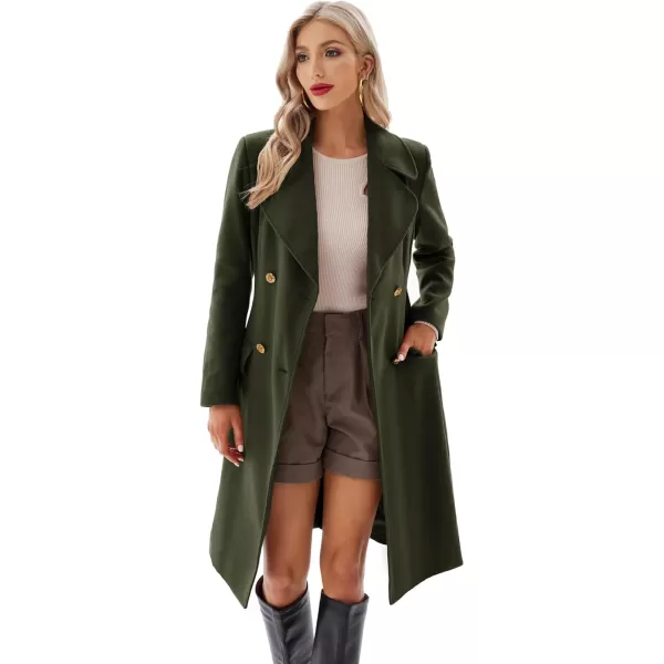 GRACE KARIN Women Double Breasted Pea Coats Lapel Fall Winter Pocket Trench Overcoat Jacket OutwearArmy Green