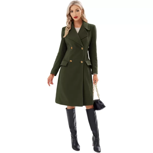 GRACE KARIN Women Double Breasted Pea Coats Lapel Fall Winter Pocket Trench Overcoat Jacket OutwearArmy Green