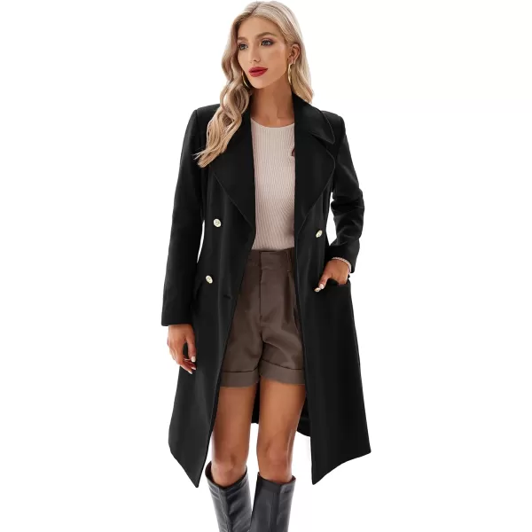 GRACE KARIN Women Double Breasted Pea Coats Lapel Fall Winter Pocket Trench Overcoat Jacket OutwearBlack