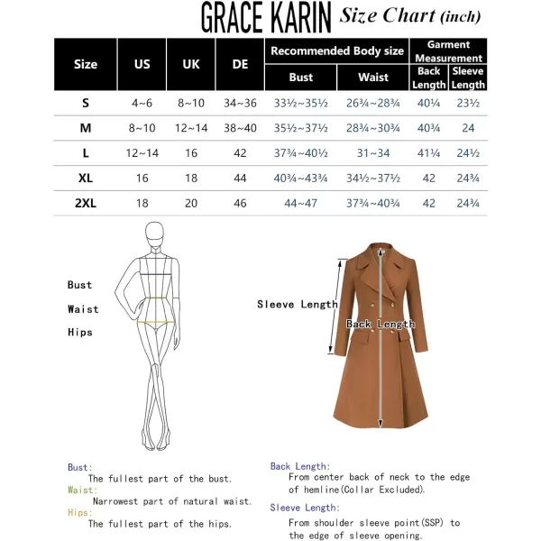 GRACE KARIN Women Double Breasted Pea Coats Lapel Fall Winter Pocket Trench Overcoat Jacket OutwearBlack