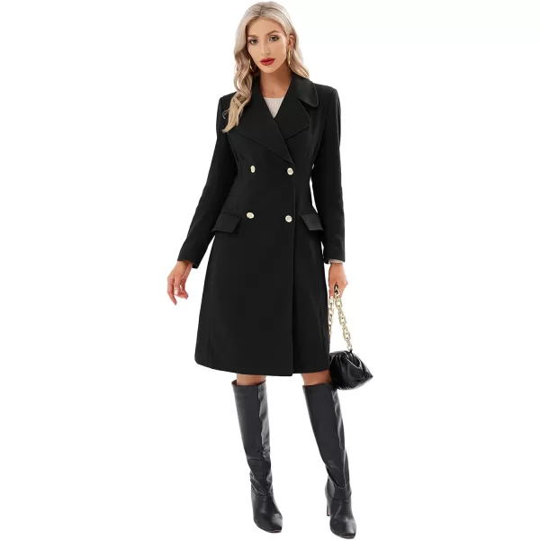 GRACE KARIN Women Double Breasted Pea Coats Lapel Fall Winter Pocket Trench Overcoat Jacket OutwearBlack