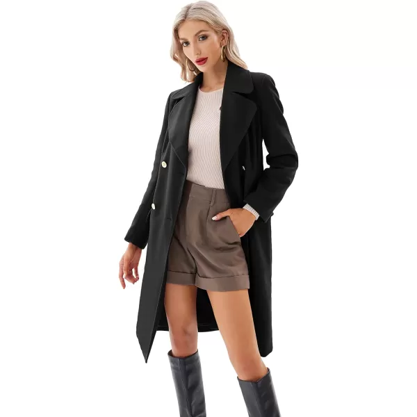 GRACE KARIN Women Double Breasted Pea Coats Lapel Fall Winter Pocket Trench Overcoat Jacket OutwearBlack