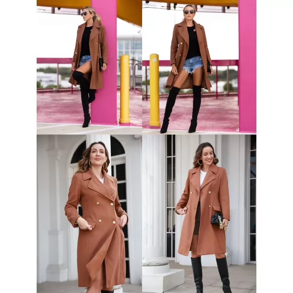 GRACE KARIN Women Double Breasted Pea Coats Lapel Fall Winter Pocket Trench Overcoat Jacket OutwearCamel