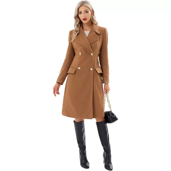 GRACE KARIN Women Double Breasted Pea Coats Lapel Fall Winter Pocket Trench Overcoat Jacket OutwearCamel