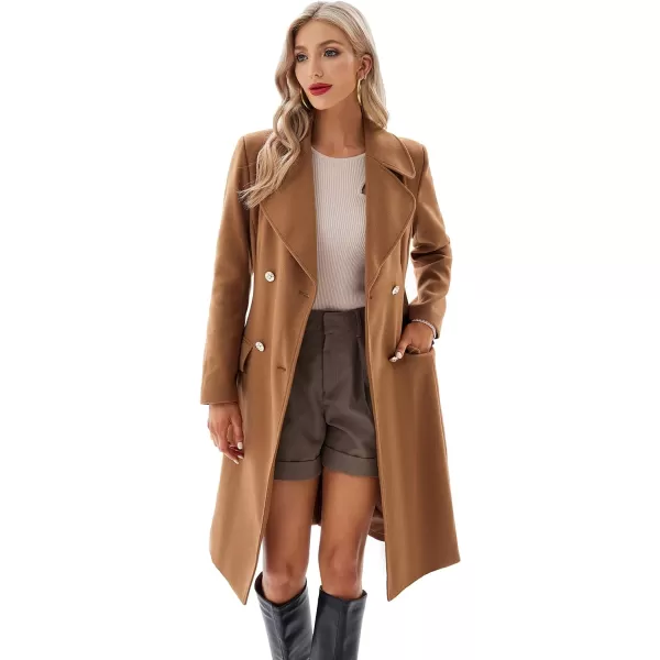 GRACE KARIN Women Double Breasted Pea Coats Lapel Fall Winter Pocket Trench Overcoat Jacket OutwearCamel