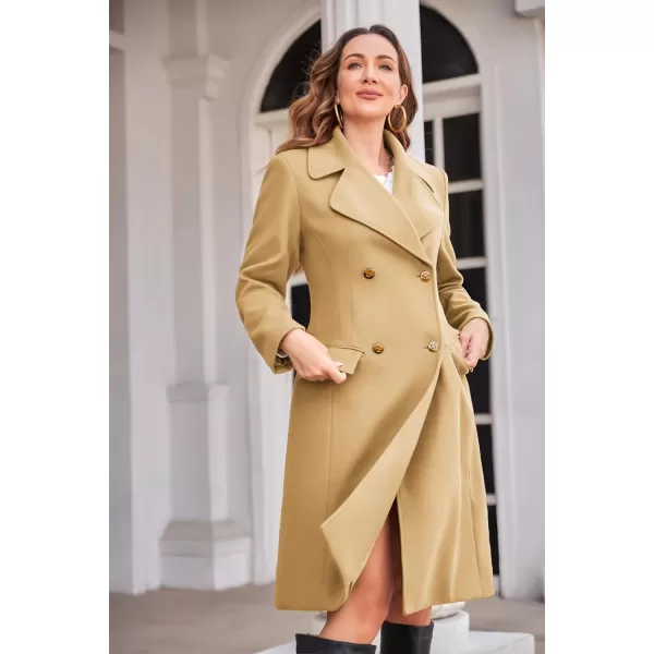 GRACE KARIN Women Double Breasted Pea Coats Lapel Fall Winter Pocket Trench Overcoat Jacket OutwearKhaki