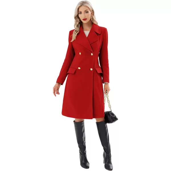 GRACE KARIN Women Double Breasted Pea Coats Lapel Fall Winter Pocket Trench Overcoat Jacket OutwearRed