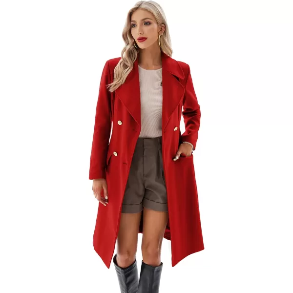 GRACE KARIN Women Double Breasted Pea Coats Lapel Fall Winter Pocket Trench Overcoat Jacket OutwearRed