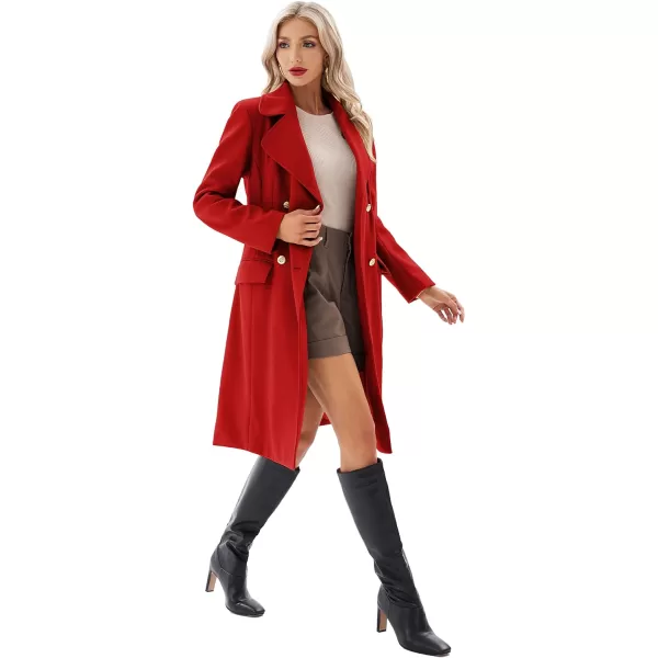 GRACE KARIN Women Double Breasted Pea Coats Lapel Fall Winter Pocket Trench Overcoat Jacket OutwearRed