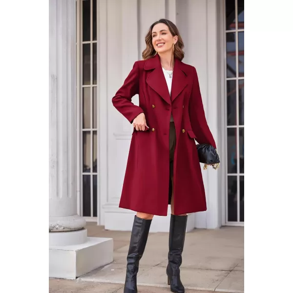 GRACE KARIN Women Double Breasted Pea Coats Lapel Fall Winter Pocket Trench Overcoat Jacket OutwearWine Red