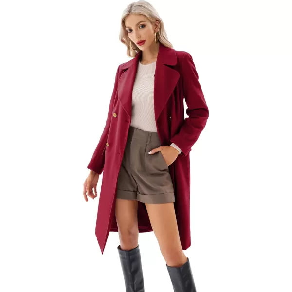 GRACE KARIN Women Double Breasted Pea Coats Lapel Fall Winter Pocket Trench Overcoat Jacket OutwearWine Red