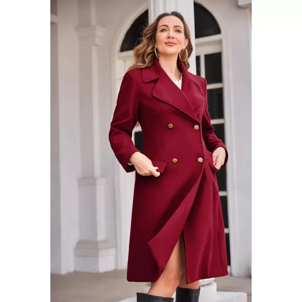 GRACE KARIN Women Double Breasted Pea Coats Lapel Fall Winter Pocket Trench Overcoat Jacket OutwearWine Red