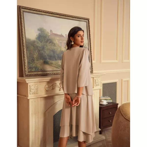 GRACE KARIN Women Dresses Mother of The Bride Dress Formal Wedding Guest Dress with Sequin Jacket Long 2024Apricot