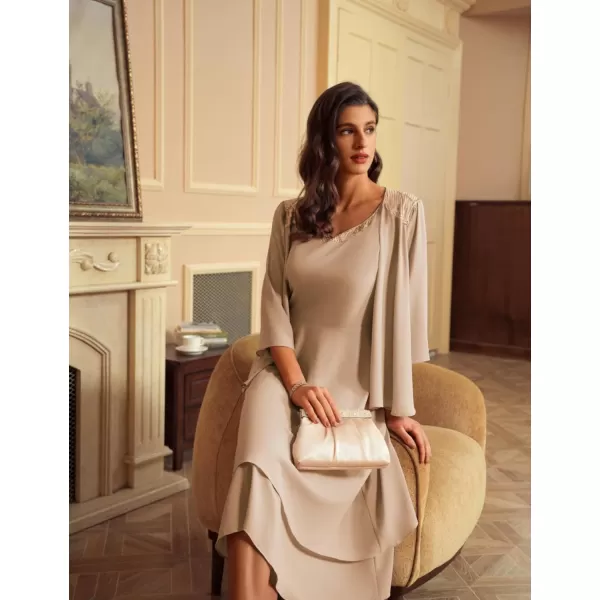 GRACE KARIN Women Dresses Mother of The Bride Dress Formal Wedding Guest Dress with Sequin Jacket Long 2024Apricot