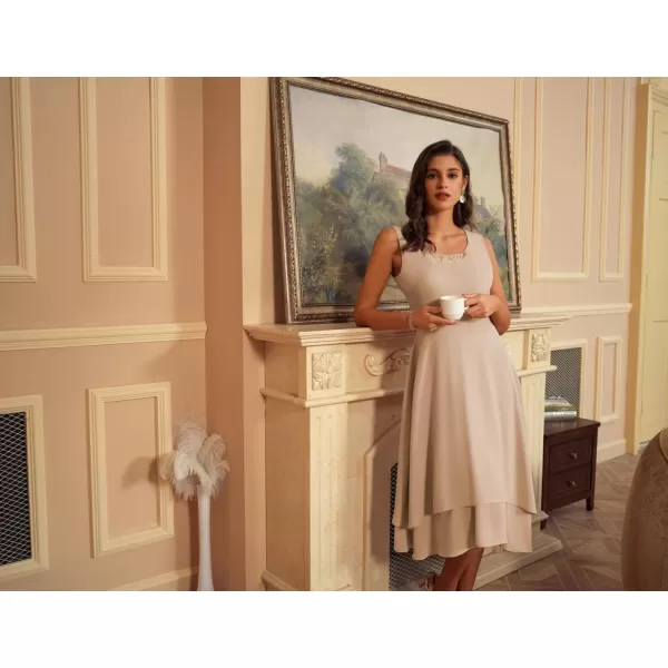 GRACE KARIN Women Dresses Mother of The Bride Dress Formal Wedding Guest Dress with Sequin Jacket Long 2024Apricot