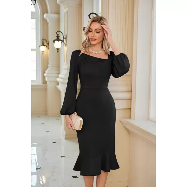 GRACE KARIN Women Elegant Bodycon Dress Mermaid Long Sleeve Cocktail Wedding Guest Formal Party DressesBlack