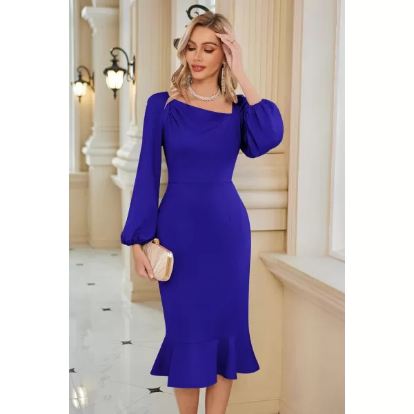 GRACE KARIN Women Elegant Bodycon Dress Mermaid Long Sleeve Cocktail Wedding Guest Formal Party DressesRoyal Blue