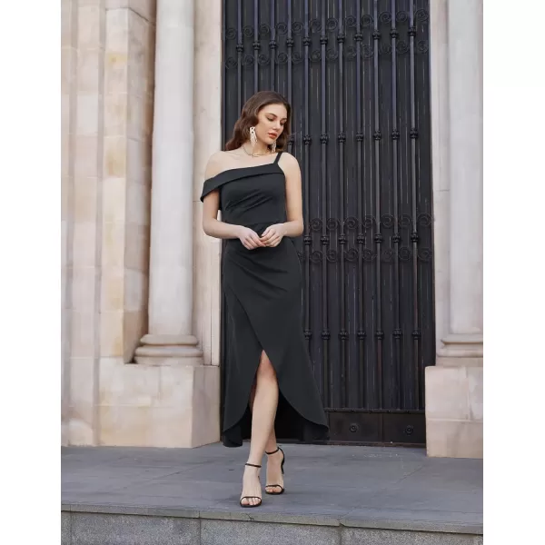 GRACE KARIN Women Elegant One Shoulder Cocktail Dress Ruched Wedding Guest Bodycon Split Fishtail Evening Party DressesBlack