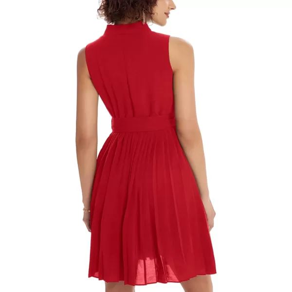 GRACE KARIN Women Elegant Pleated Swing Dress Solid Sleeveless VNeck Work DressRed